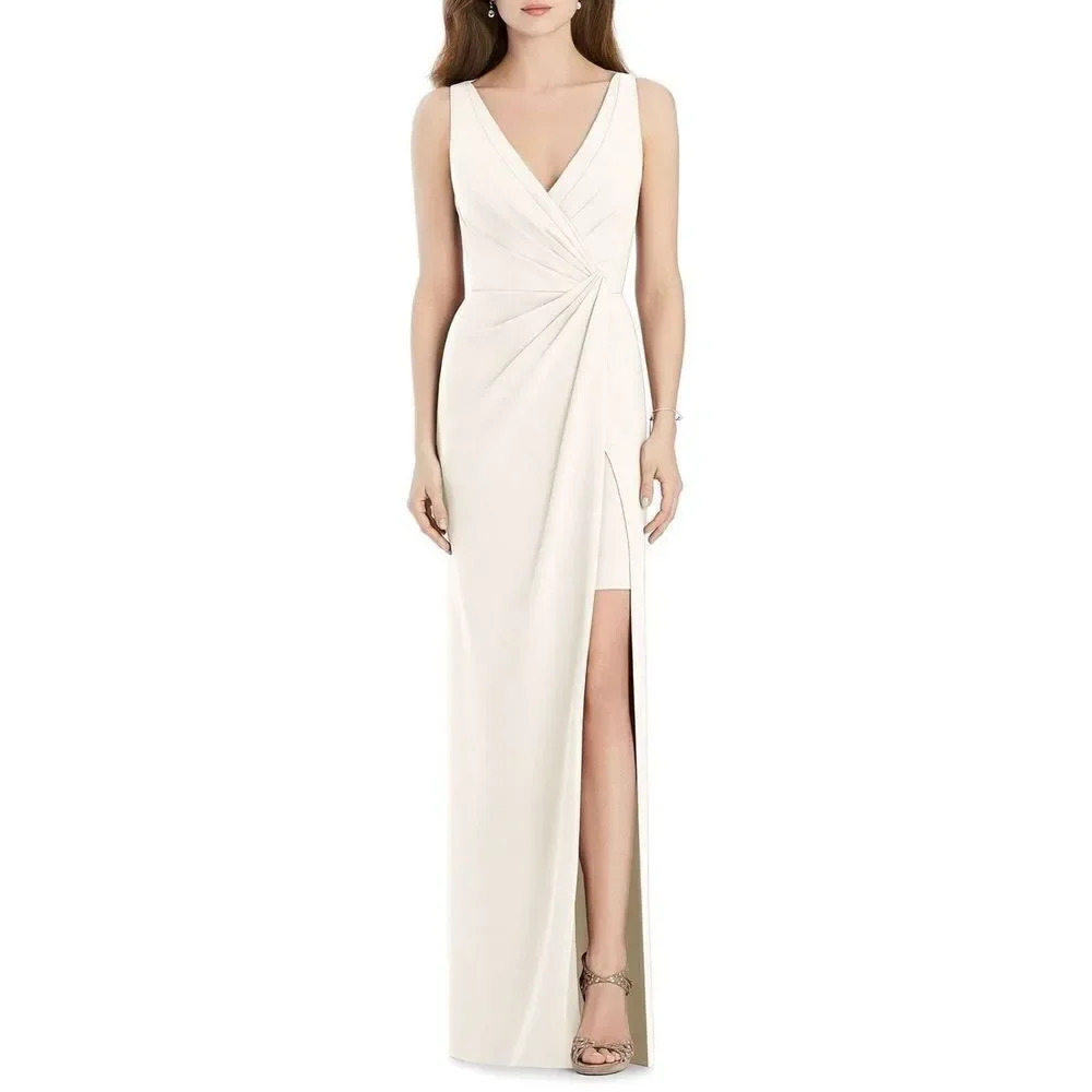 Jenny Packham V-Neck Crepe Column Gown Dress with Slit Size 18R1
